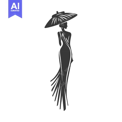 Premium design asset: Elegant Woman in a Dress with an Umbrella
