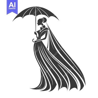 Aset premium populer: Elegant Woman in a Dress with an Umbrella and Flowing Veil
