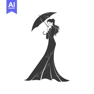 Aset premium populer: Elegant Woman in a Long Dress Holding an Umbrella