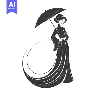 Popular premium asset: Elegant Woman in a Long Dress with an Umbrella