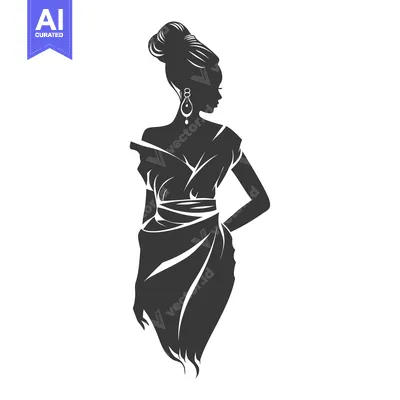 Aset desain premium: Elegant Woman in Dress with Hair Up and Jewelry