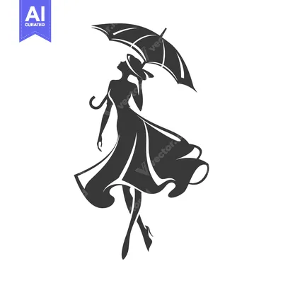 Premium design asset: Elegant Woman in Dress with Umbrella and Hat