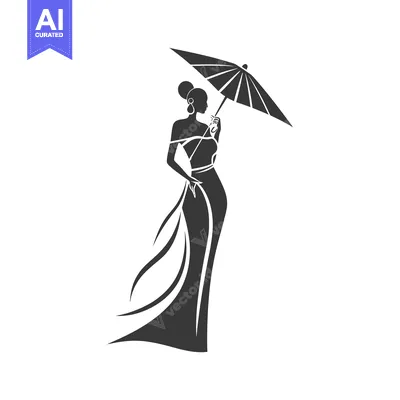 Aset premium populer: Elegant Woman in Dress with Umbrella Silhouette