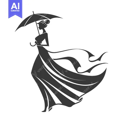 Aset premium populer: Elegant Woman in Flowing Dress Holding an Umbrella