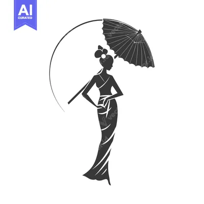 Aset desain premium: Elegant Woman in Traditional Dress Holding an Umbrella