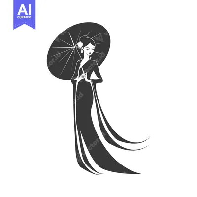 Aset premium populer: Elegant Woman in Traditional Dress Holding an Umbrella