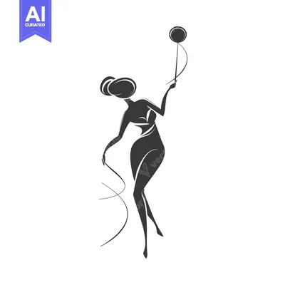 Aset desain premium: Elegant Woman Silhouette Holding a Ribbon Wand