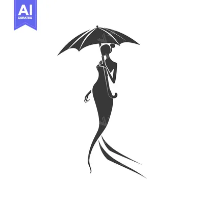 Aset desain premium: Elegant Woman Silhouette Holding Umbrella