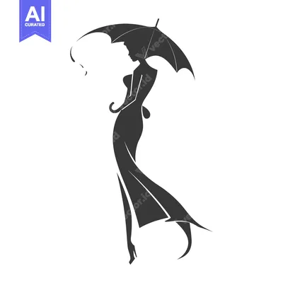 Aset desain premium: Elegant Woman Silhouette with Umbrella