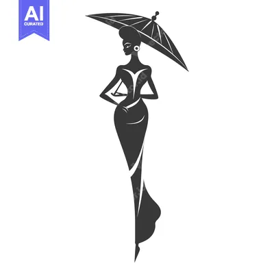 Aset premium populer: Elegant Woman Silhouette with Umbrella