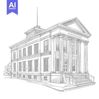 Aset desain premium: Elegant Classical Building Architectural Drawing Illustration