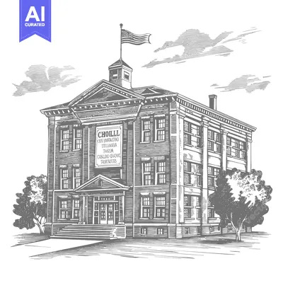 Aset premium populer: A Classic Brick Schoolhouse With American Flag