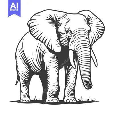 Premium design asset: A large elephant standing with detailed features and textured lines