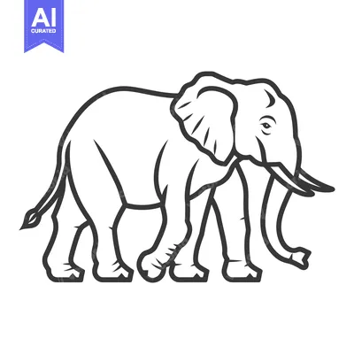 Aset premium populer: A monochrome outline illustration of a walking African elephant