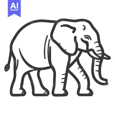 Popular premium asset: A walking smiling elephant rendered in a black and white outline
