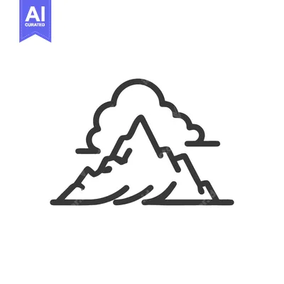 Aset premium populer: Minimalist Mountain Peak Icon with Cloud Cover, Outline Style