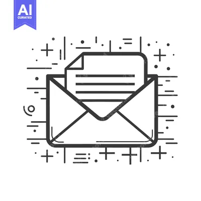 Aset desain premium: An open envelope with a document and surrounding geometric symbols