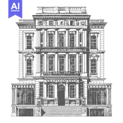Aset desain premium: Elegant Grand Mansion Architectural Illustration