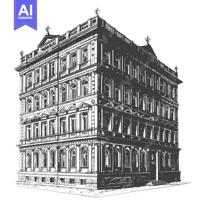 Aset premium populer: Elegant Architectural Drawing Of A Grand Building