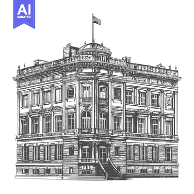 Elegant Classical Style Building With Flag