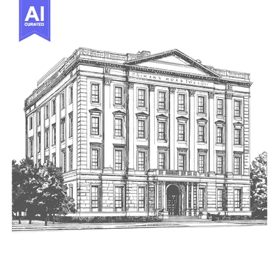 Aset desain premium: A Classical Style Building Stands Tall Amongst Trees