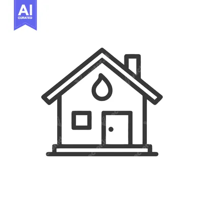 Aset desain premium: Minimalist House Icon with Water Drop Symbol, Clean Line Art