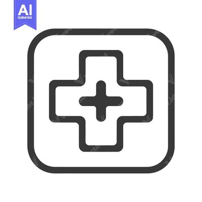 Popular premium asset: A simple monochrome medical symbol of a white cross in a square