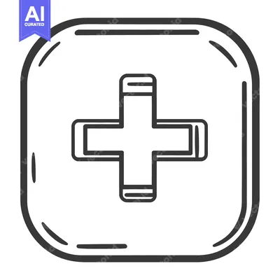 Aset desain premium: A simple outlined cross symbol contained within a rounded frame