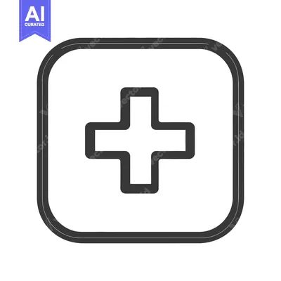 Aset desain premium: A simple graphic depicting a medical cross symbol inside a square