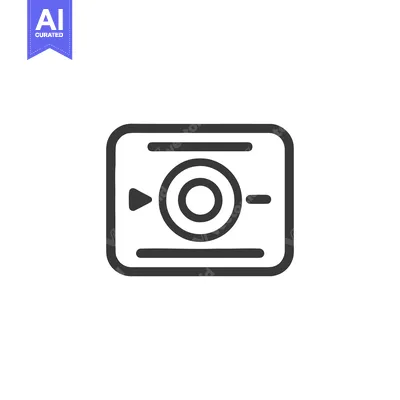 Aset premium populer: Minimalist Dashcam Icon: Rounded Square with Central Lens and Play But