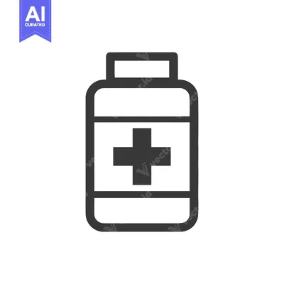 Aset premium populer: Minimalist Medicine Bottle Icon with Cross Symbol in Black and White