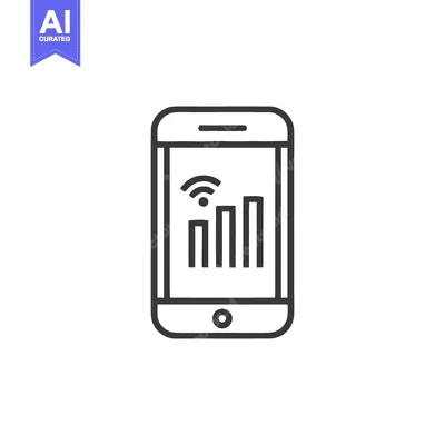 Aset desain premium: Smartphone with Strong Signal: Minimalist Line Art Icon on White Backg