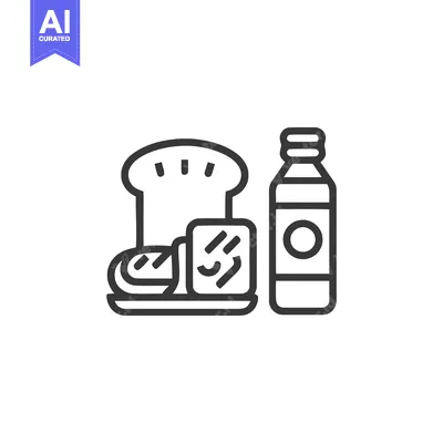 Premium design asset: Minimalist Breakfast Icon: Bread, Butter, and Drink Bottle Outline