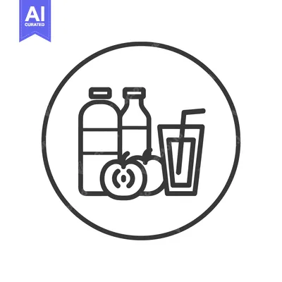 Premium design asset: Minimalist Icon: Fresh Juice, Apples, and Bottles in Circular Frame