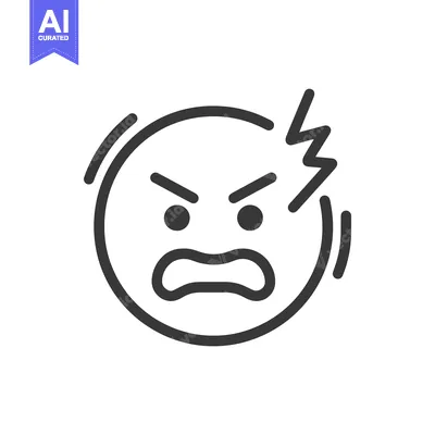 Aset premium populer: Furious Emoji Icon with Lightning Bolt, Dark Gray on White Background