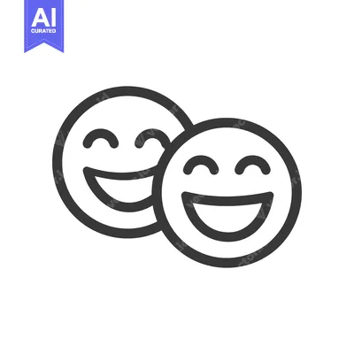 Aset desain premium: Overlapping Happy Emoji Faces, Black Outline on White Background, Joyf