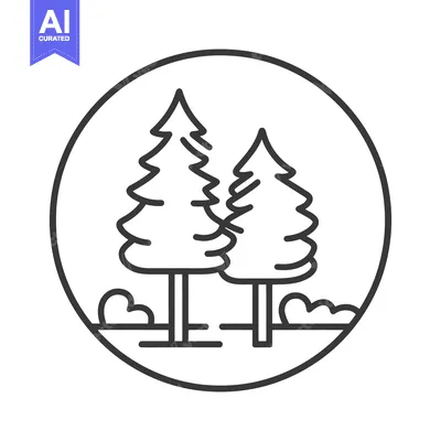 Aset premium populer: Minimalist Forest Icon: Two Pine Trees and Bushes in Circle Frame