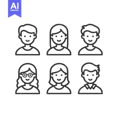 Aset premium populer: Diverse People Icons: Minimalist Line Art Portraits on White Backgroun