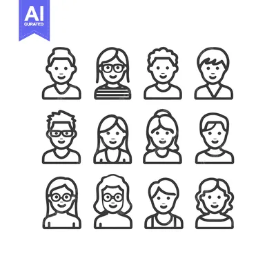 Aset premium populer: Diverse People Icons: Line Art Portraits of Men and Women