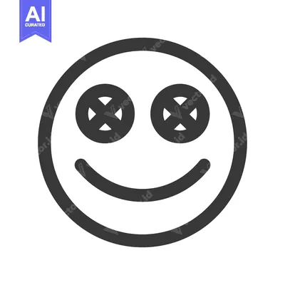 Aset premium populer: Button-Eyed Smiley Face: Minimalist Dark Gray Icon on White Background