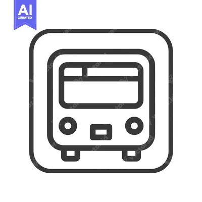 Aset desain premium: Minimalist Bus Icon: Front View, Rounded Square Frame, Bold Outline