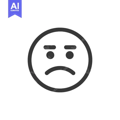 Aset premium populer: Grumpy Face Emoji: Minimalist Black Icon on White Background