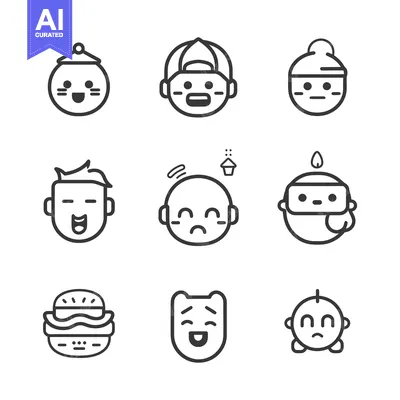 Several stylized faces display various emotional expressions using lin