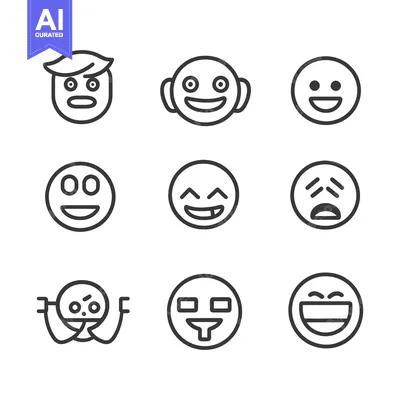 Aset desain premium: A collection of stylized circular faces expressing different emotions