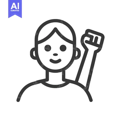 Aset desain premium: A human person with raised fist is showing strength and power