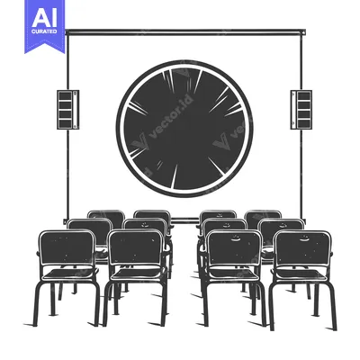 Aset premium populer: Empty classroom with a projector screen and chairs