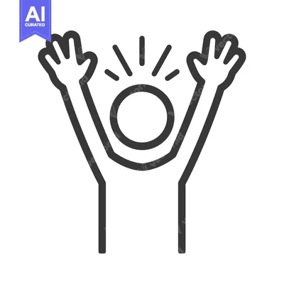 Aset premium populer: Simple monochrome illustration of a person with arms raised in the air
