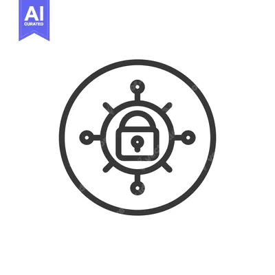 Secure Network: Lock Icon with Connections in a Circle, Outline Style