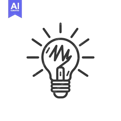 Aset desain premium: A simple black and white illustration of an electric light bulb
