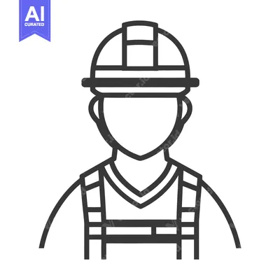Aset desain premium: A construction worker icon wearing safety gear and protective equipmen